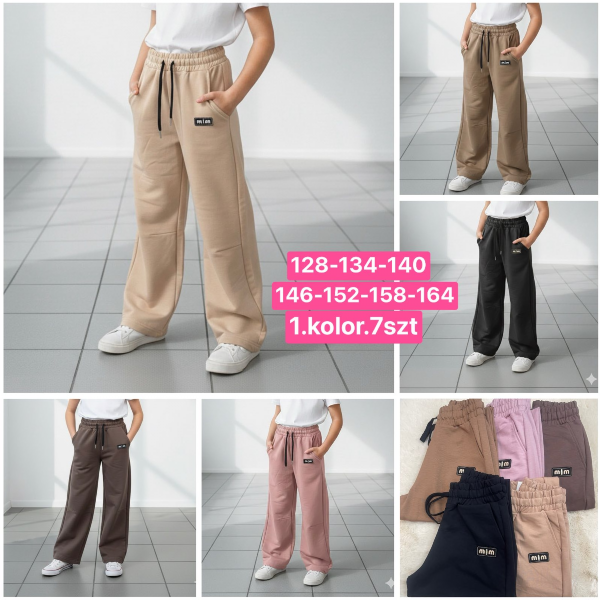 Spodnie dziewczęce Roz 128-164, 1 kolor Paczka 7 szt 1